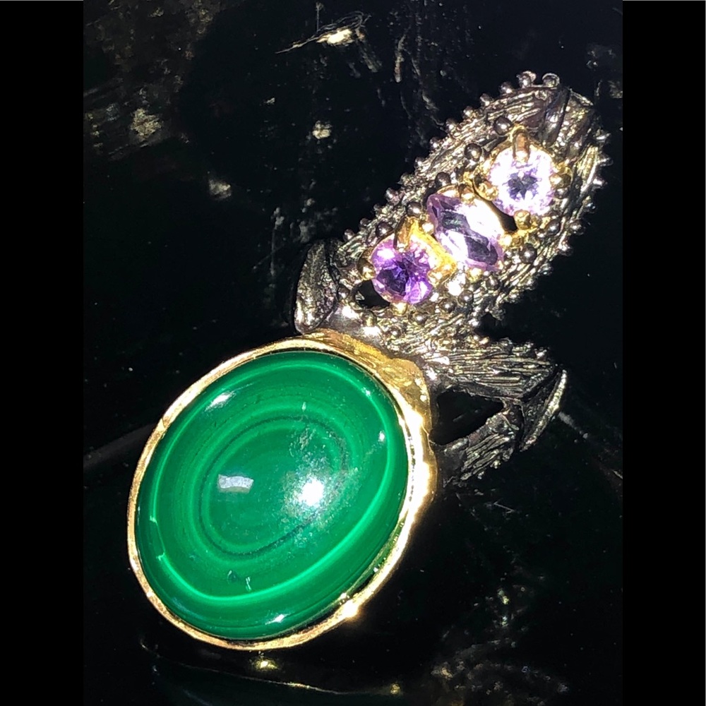 Gorgeous Genuine Malachite Amethyst Ring